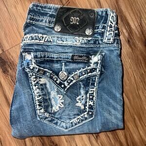 Miss Me Low Rise Skinny Jeans Style # JE5846S2R Size 27 Denim Distressed pockets